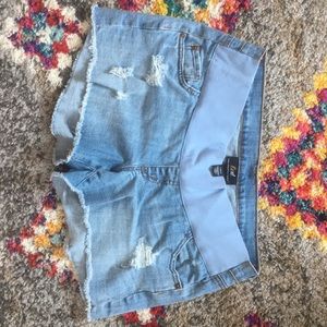 LED maternity denim shorts